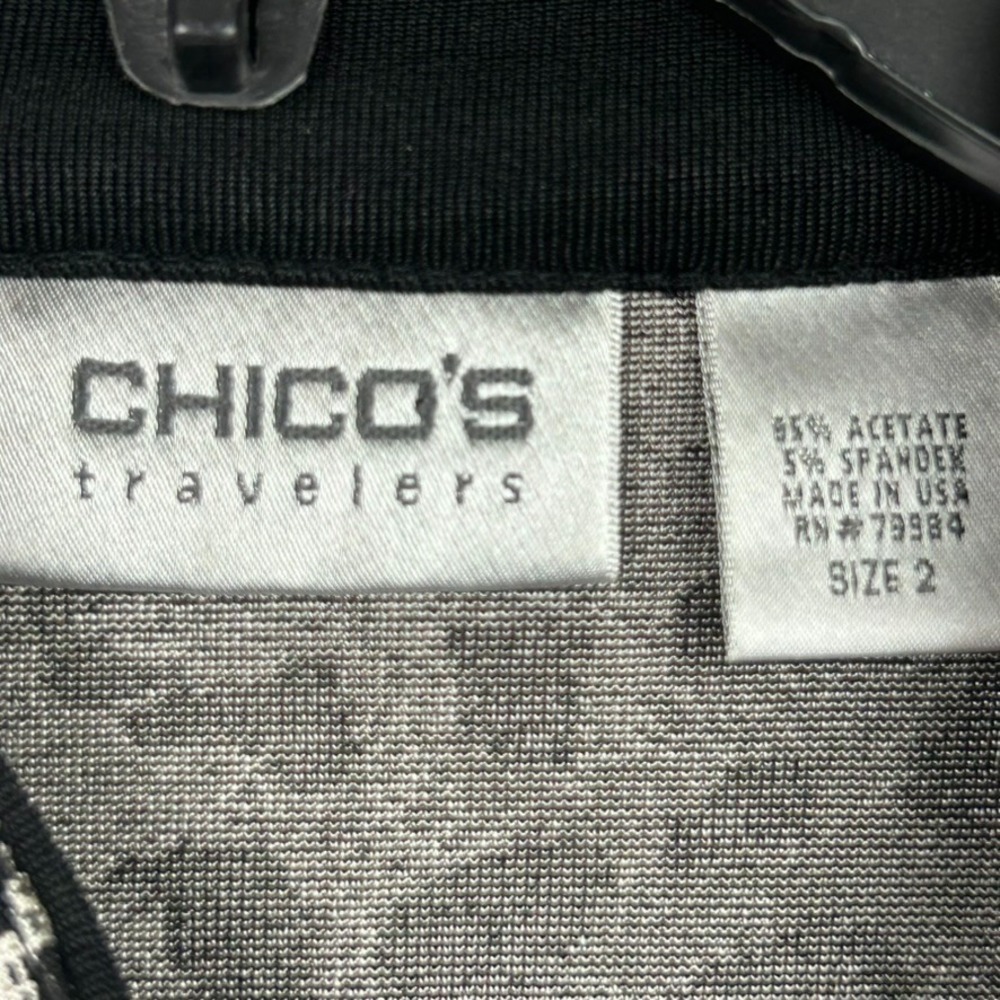 Chico's Travelers Animal Print Top LS Button Front Black Silver Gray Size 2 - Picture 7 of 12